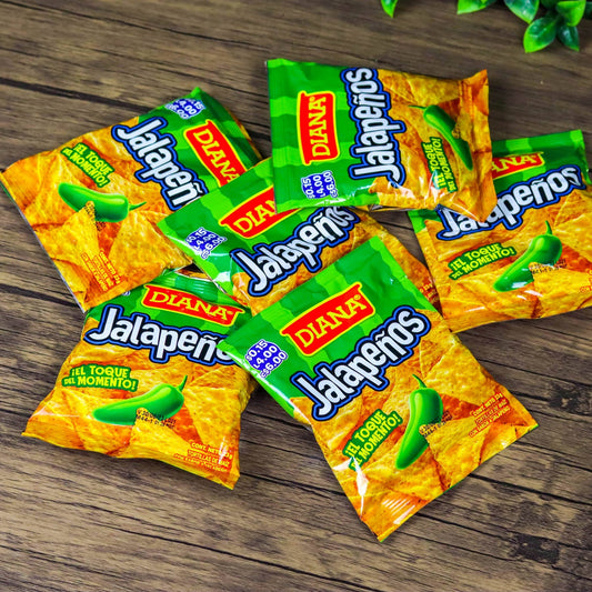 Churros Jalapeños. (6 unidades). Tamaño pequeño en ristra. 23g. Boquitas Diana